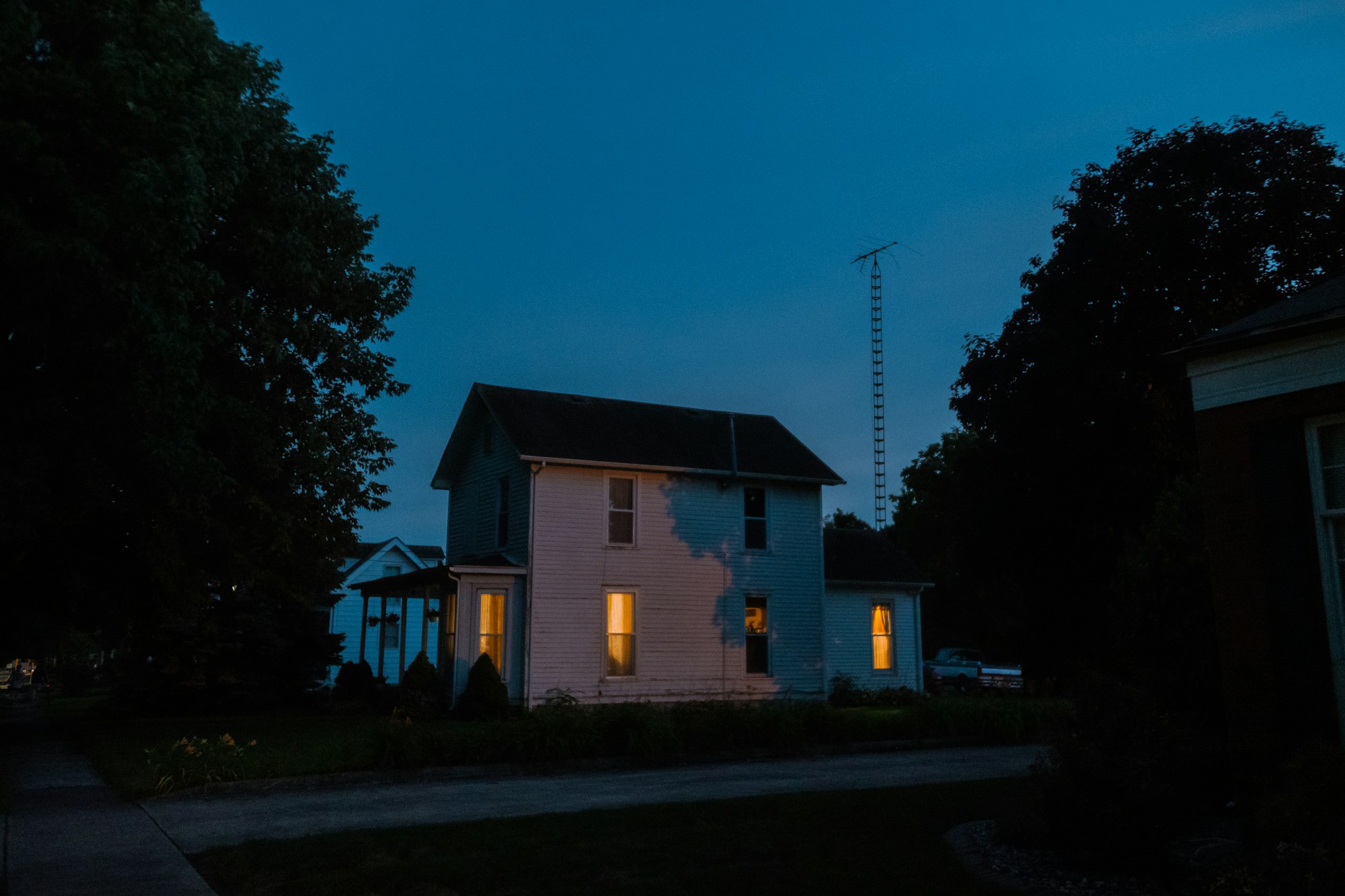 A quiet Lakeland residential street at twilight